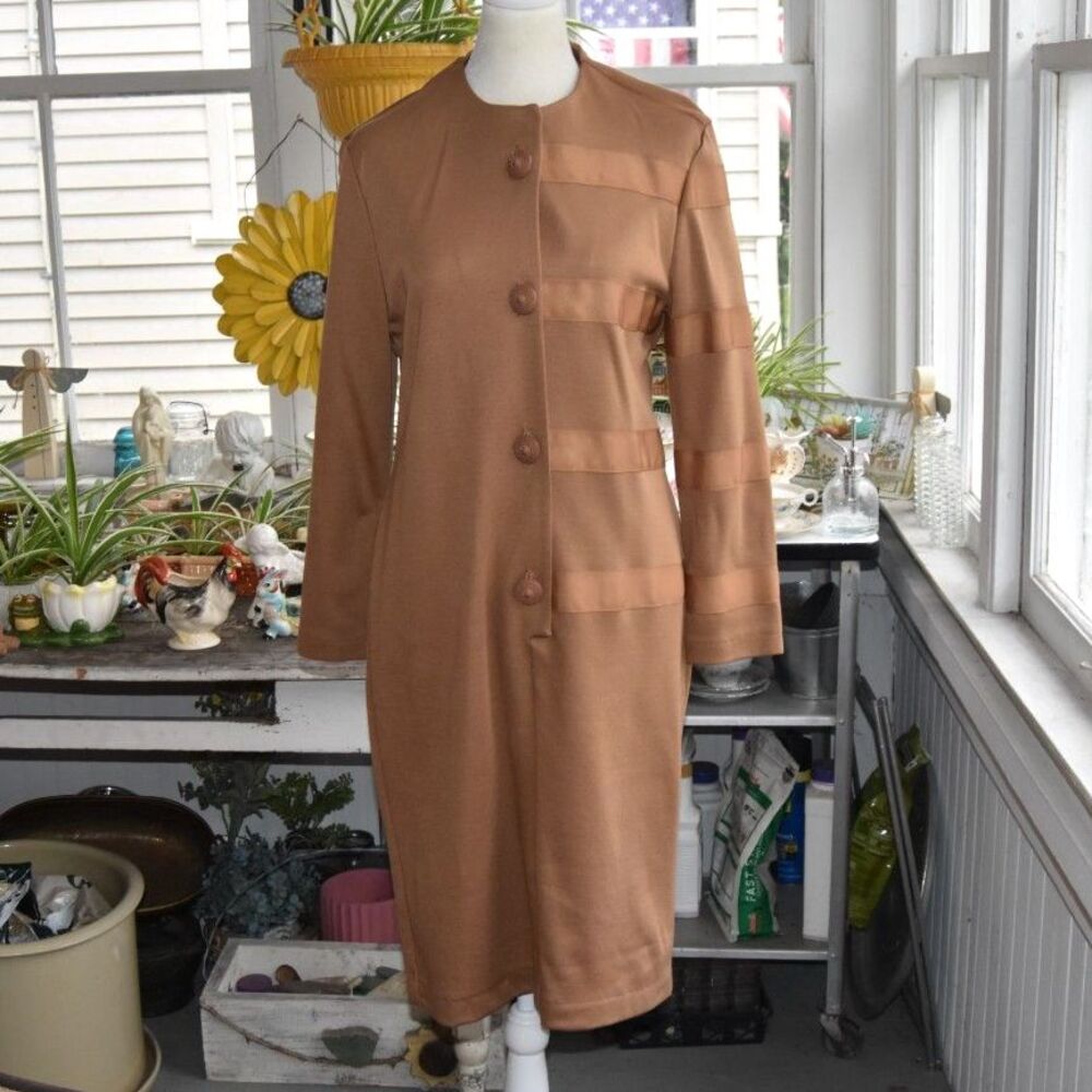 Vintage 80s Appleseed’s Dress Brown Knit Ribbon Trim Long Sleeve USA Made Small